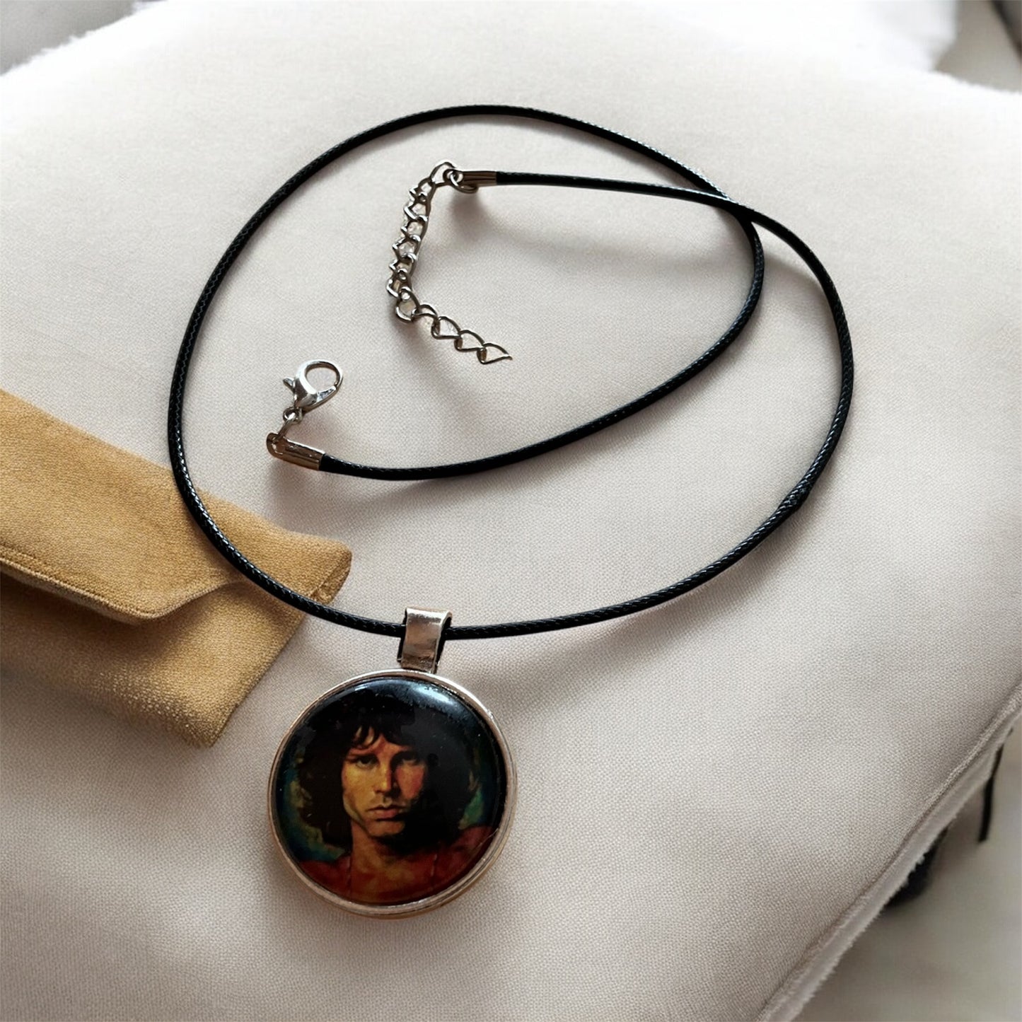Jim Morrison pendant with black cord necklace