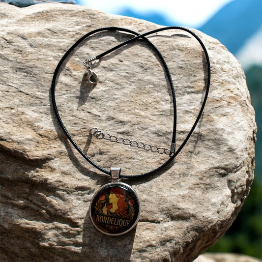 Sassy “Bordélique” pendant with black cord necklace