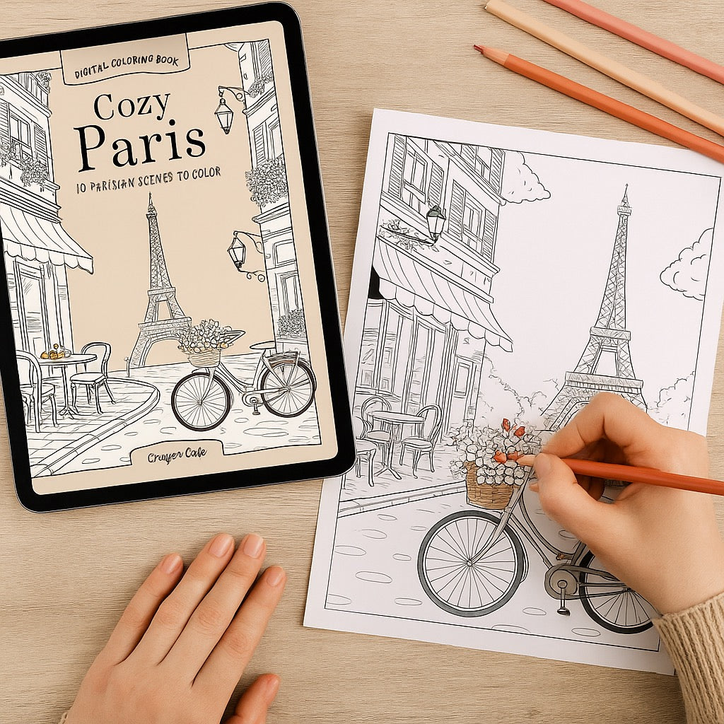 Cozy Paris Coloring Book Volume 1 | 10 Printable Paris Scenes | Adult Coloring Pages Digital Download