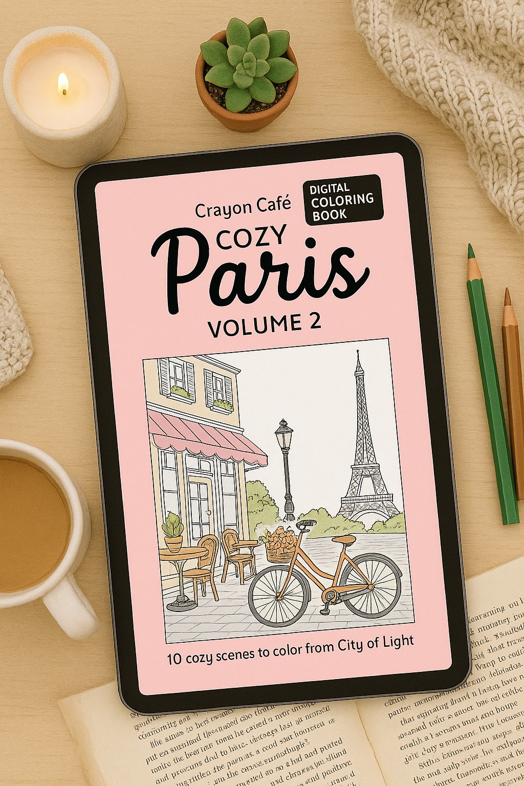 Cozy Paris Coloring Book Volume 2 | 10 Printable Paris Scenes | Adult Coloring Pages Digital Download