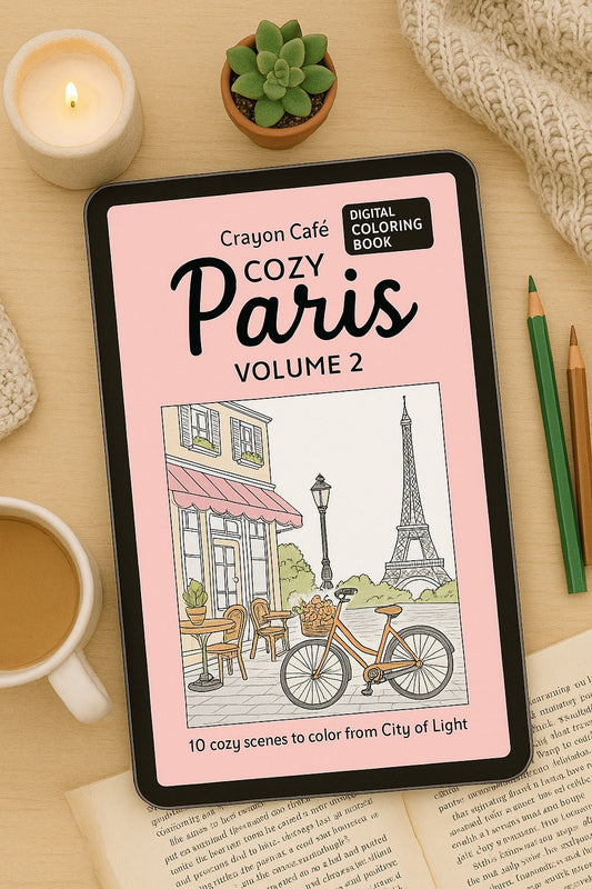 Cozy Paris Coloring Book Volume 2 | 10 Printable Paris Scenes | Adult Coloring Pages Digital Download