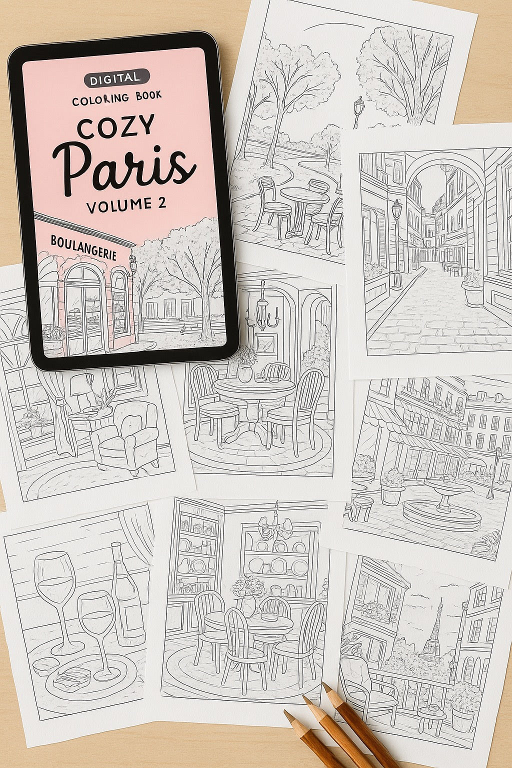 Cozy Paris Coloring Book Volume 2 | 10 Printable Paris Scenes | Adult Coloring Pages Digital Download
