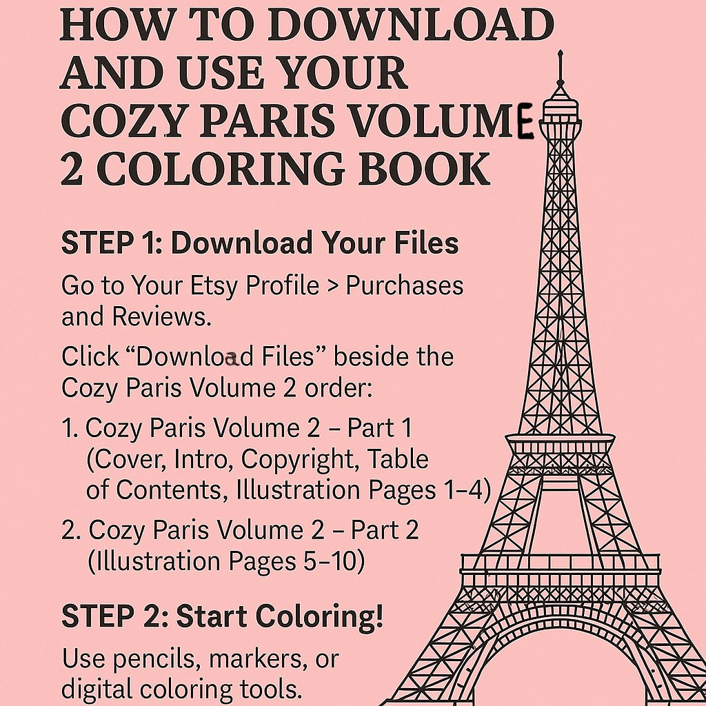 Cozy Paris Coloring Book Volume 2 | 10 Printable Paris Scenes | Adult Coloring Pages Digital Download
