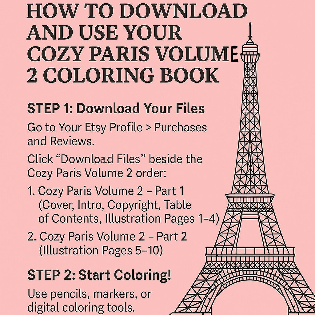 Cozy Paris Coloring Book Volume 2 | 10 Printable Paris Scenes | Adult Coloring Pages Digital Download