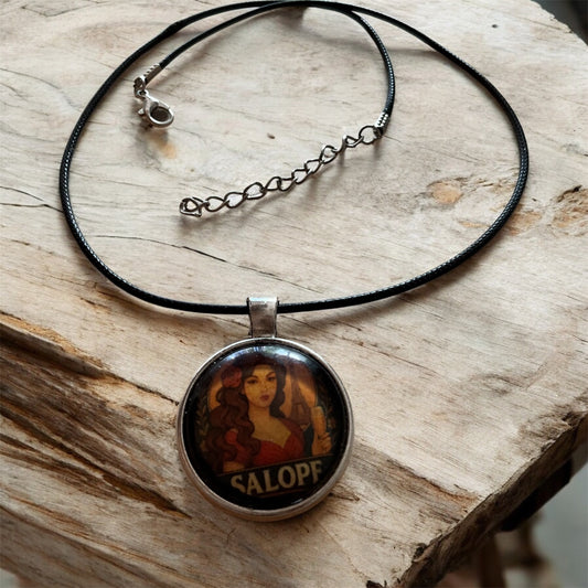“Salope” retro pendant with black cord necklace