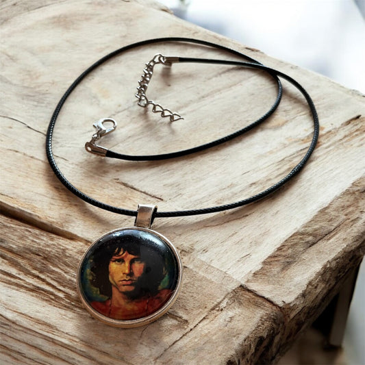 Jim Morrison pendant with black cord necklace