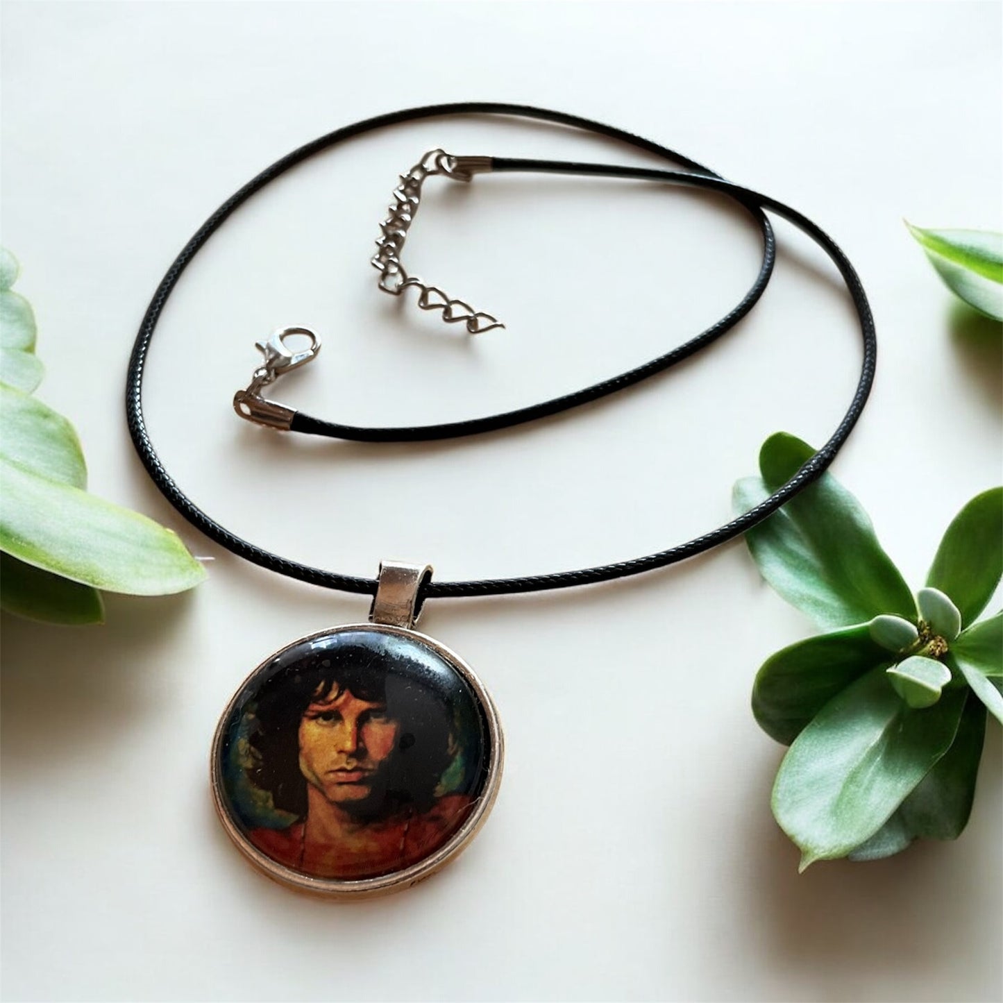 Jim Morrison pendant with black cord necklace