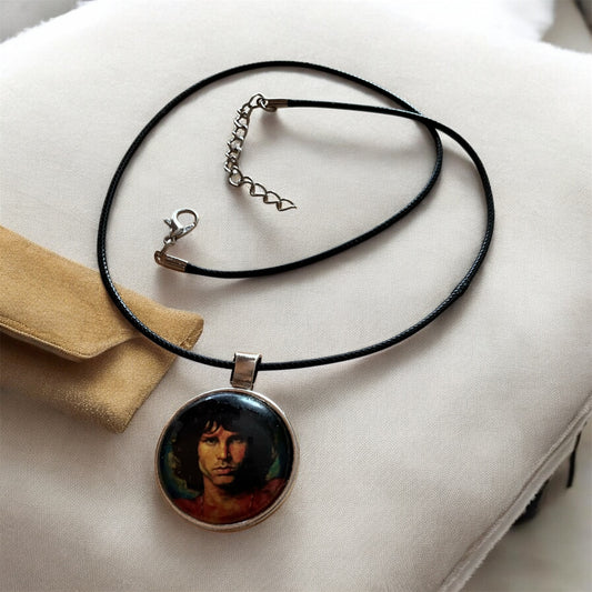 Jim Morrison pendant with black cord necklace