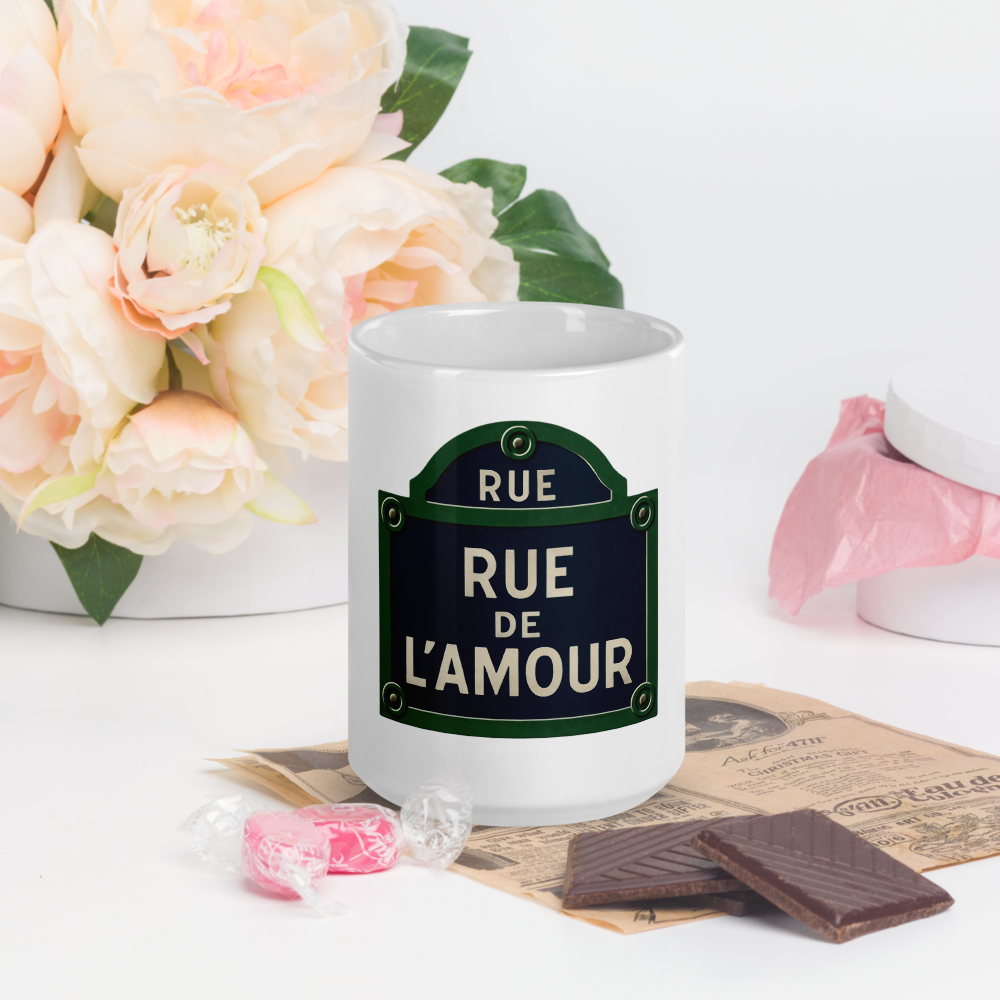 “Rue de l’amour”- White glossy mug