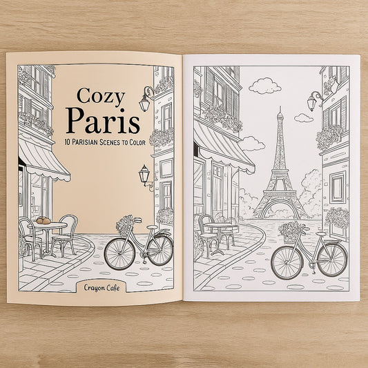 Cozy Paris Coloring Book Volume 1 | 10 Printable Paris Scenes | Adult Coloring Pages Digital Download