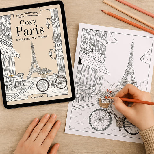 Cozy Paris Coloring Book Volume 1 | 10 Printable Paris Scenes | Adult Coloring Pages Digital Download