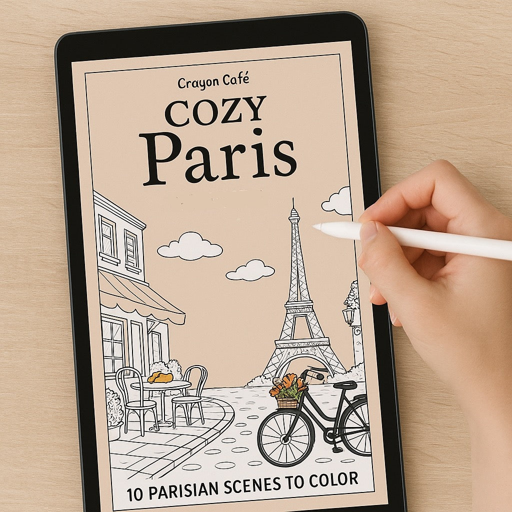 Cozy Paris Coloring Book Volume 1 | 10 Printable Paris Scenes | Adult Coloring Pages Digital Download