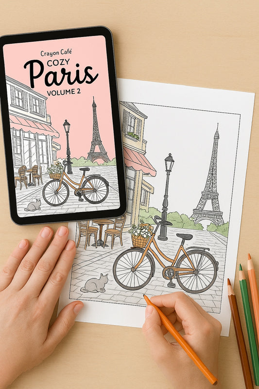 Cozy Paris Coloring Book Volume 2 | 10 Printable Paris Scenes | Adult Coloring Pages Digital Download